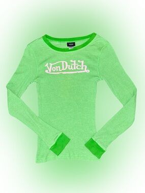 NWOT VON DUTCH GREEN RAGLAN LONG-SLEEVE TEE SHIRT // SIZE MEDIUM💚